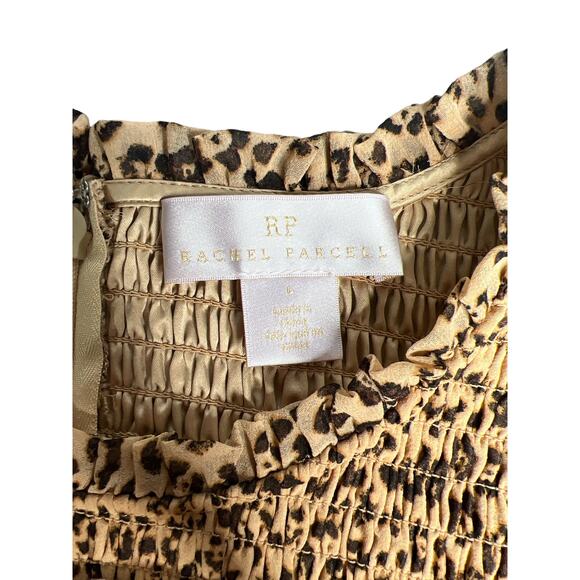 NWT! RACHEL PARCELL Tan Animal Floral Long Sleeve Fit & Fit Dress Sz Large - Picture 2 of 6